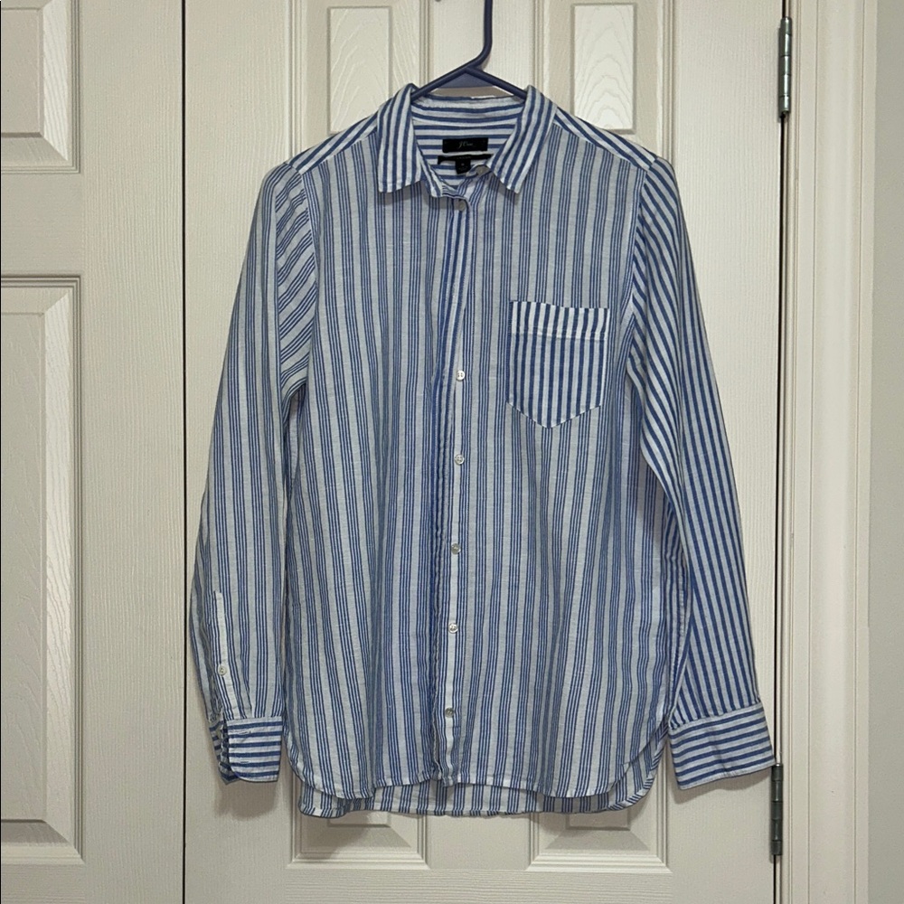 J. Crew Blue and White Striped Button-Down Shirt